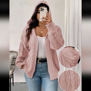Cozy Pink Knit Hooded Cardigan